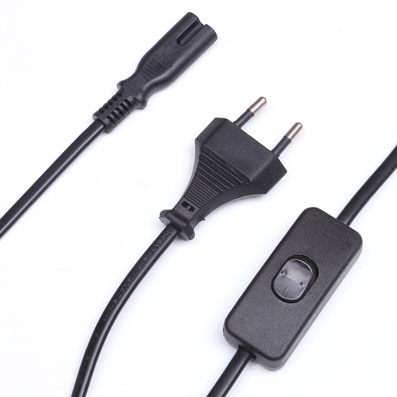 歐標兩芯扁頭帶303開關8字尾電源線